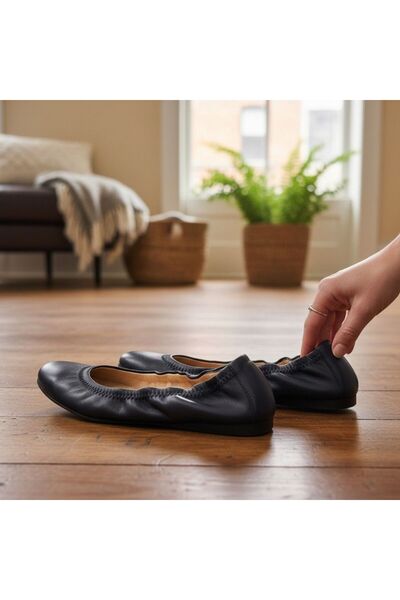 NE&VE SHOES Navy Blue Genuine Leather Women's Comfortable Ballerinas with Ela...