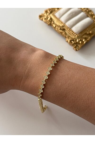 Charmist Çelik gold zirkon yonca bileklik