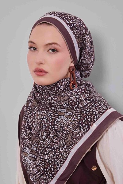 Levidor وشاح من القطن الحريري بنمط أوراق صغيرة باللون الكاكي