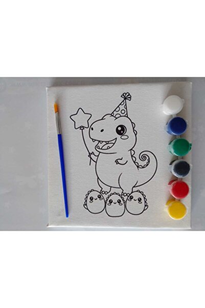 MERT BEBEK Dinozor Desenli Tuval Boyama Seti 20x20 cm – Boya & Fırça Dahil