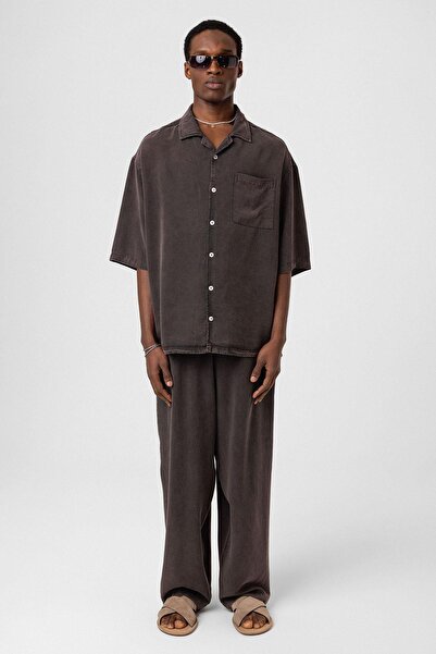 VAMOSCLO Washable Lyocell Fabric Top and Bottom Set Brown