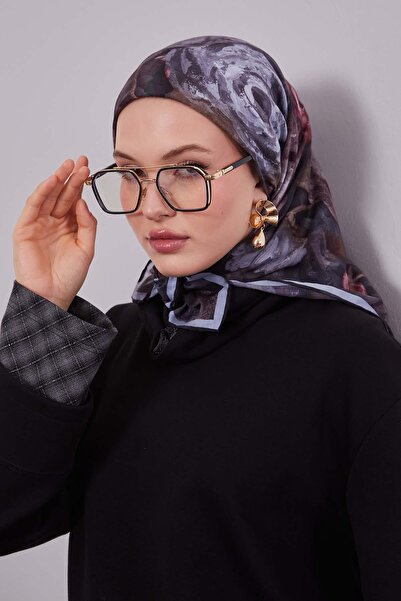 Levidor Black Tulip Pattern Silk Cotton Scarf