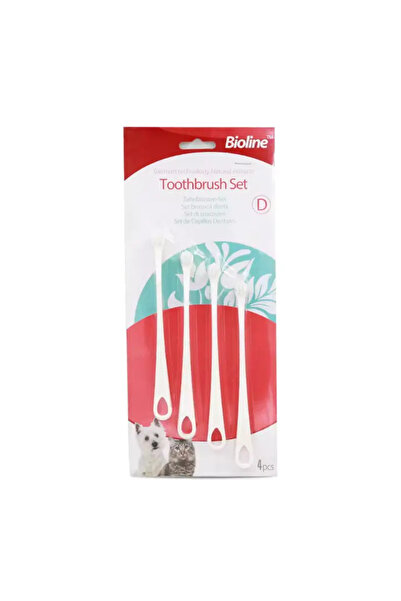 Bioline مجموعة فرشاة أسنان للقطط والجراء 4 قطع [العدد - 4، الطول - 15.5 سم]