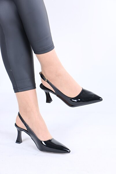 Layber Patent Leather Stiletto Pointed Toe Buckle Open Heel Daily Comfortable...
