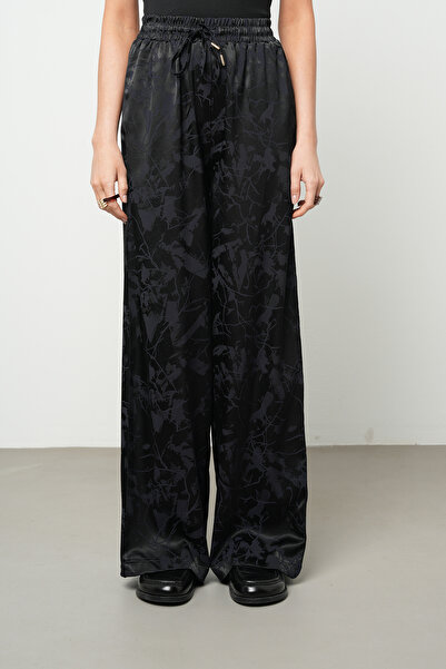 Orfeo Negro Pantaloni Palazzo pentru femei, negri, cu imprimeu floral abstrac...