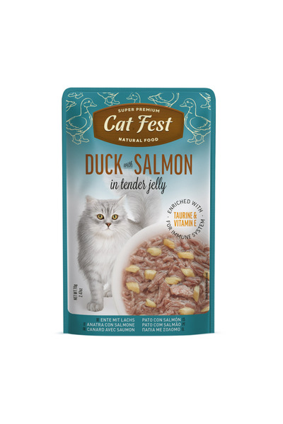 Cat Fest بط مع سلمون في جيلي طري للقطط 70 غرام