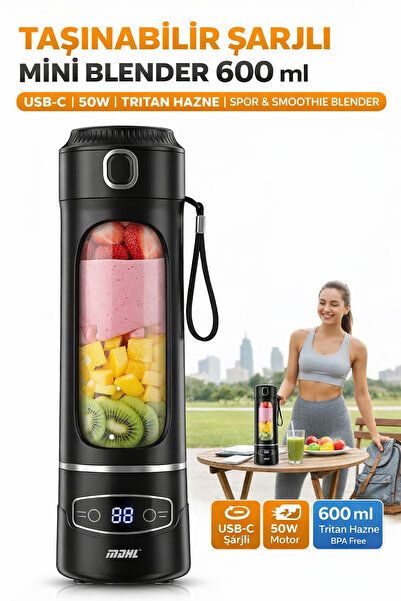 qasul 12 Bıçaklı 304 Paslanmaz Çelik Taşınabilir Şarjlı Mini Blender 600 ml Ç...