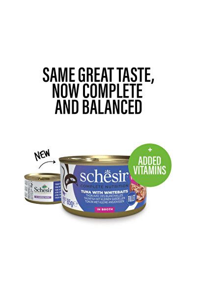 Schesir طعام قطط رطب معلب بنكهة التونة مع سمك أبيض صغير، تغذية كاملة ومتوازنة...