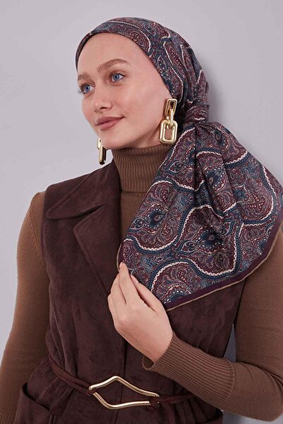 Levidor Oil Green Tile Pattern Silk Coton Scarf
