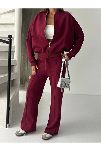 İLKCET MODA Zipper Collar Pocketless Crop Women's Top and Bottom Set