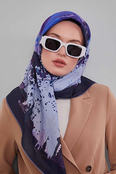 Levidor Purple Landscape Pattern Silk Cotton Scarf