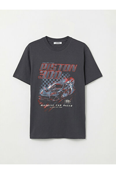 LC Waikiki Ανδρικό μπλουζάκι Anthracite Crew Neck με τύπωμα