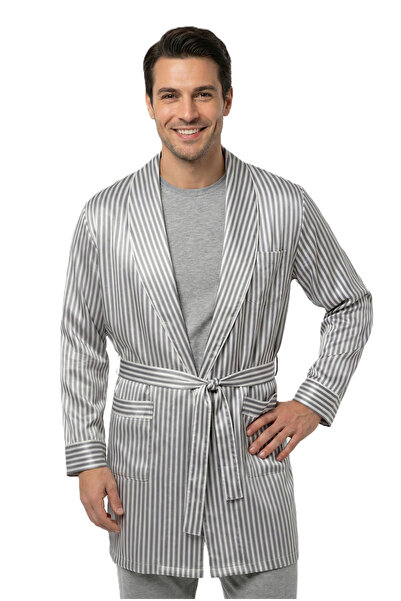 Oppland Halat de casă pentru bărbați din țesătură satinată, model confortabil...