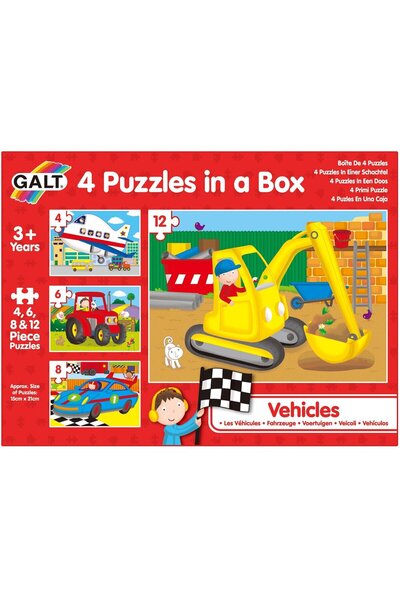 Galt Set 4 puzzle-uri Vehicule (4, 6, 8, 12 piese)