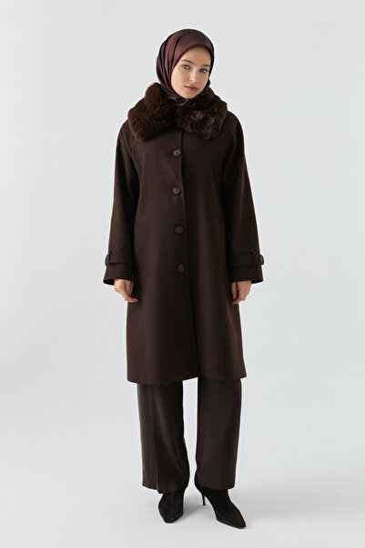 Tuğba Reglan Kol Bant Detaylı Kaban - Kahve