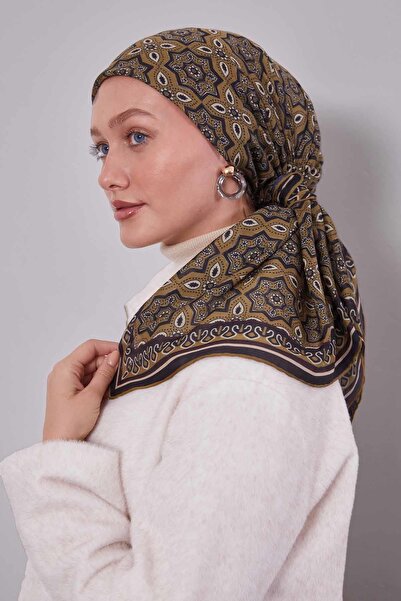 Levidor Pistachio Green Motif Pattern Silk Cotton Scarf