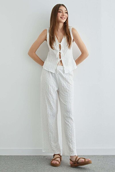 Fulla Moda Front-Tie Textured Vest Set 2-Piece Set