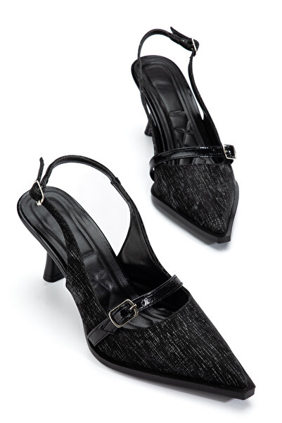 ELEVAM Women's Heeled Wrinkled Patterned Leather Shoes