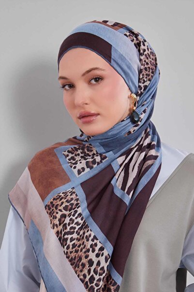 Levidor وشاح قطني منقوش بنمط الفهد باللون الأزرق الفاتح
