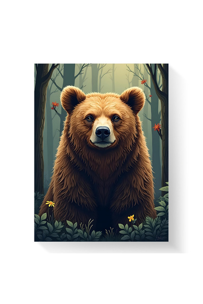 Printees Tablou - Ilustrație urs în pădure - Canvas pe șasiu