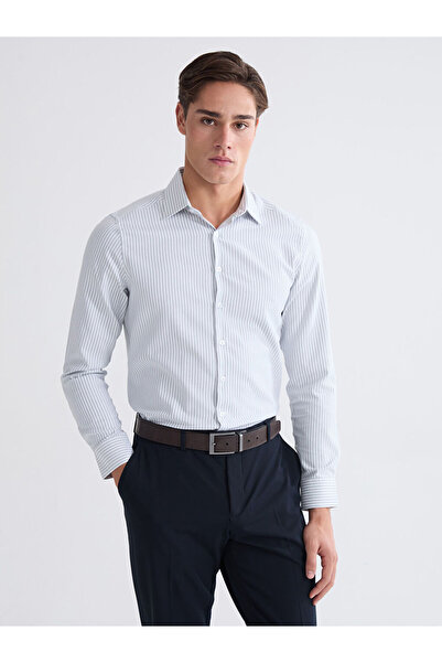 LC Waikiki Ανδρικό πουκάμισο GiyÇık Store den Green Slim Fit ριγέ Gabardine