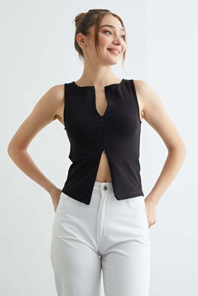 Fulla Moda Basic Double Zipper Blouse