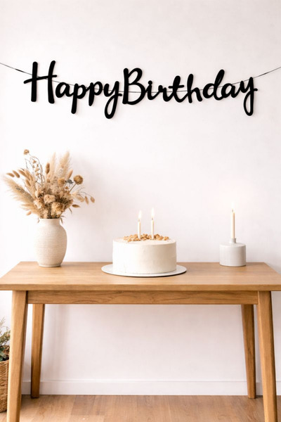 Baloncu Dede Siyah Happy Birthday Kaligrafi Banner Doğum Günü Süs Doğum Günü ...