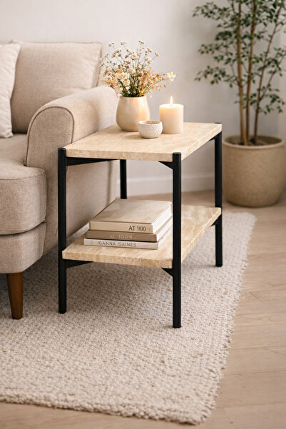 zekmar home stone Metal ayaklı traverten yan sehpa