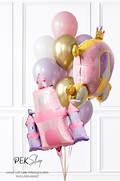 PEKSHOP Prenses Balon Seti Prenses Şato, Prenses Arabası ve Balon Demeti Pren...