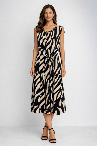 Ekol Patterned Dress with Chain Detail
