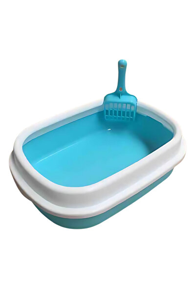 PADO صندوق فضلات القطط العادي مع مجرفة 41×31×12 سم - أزرق