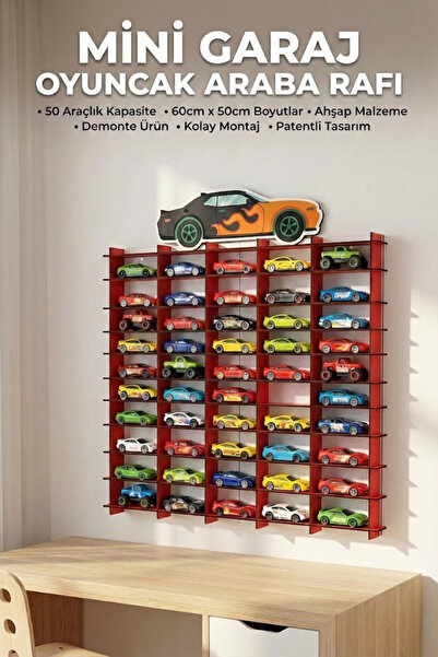 craftivio Mini Garaj 50 Araçlık Ahşap Oyuncak Araba Rafı - Diğer Markalarla U...