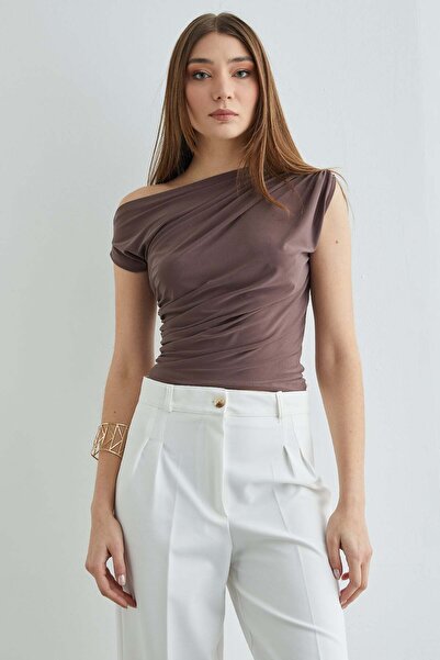 Fulla Moda One Shoulder Gathered Blouse