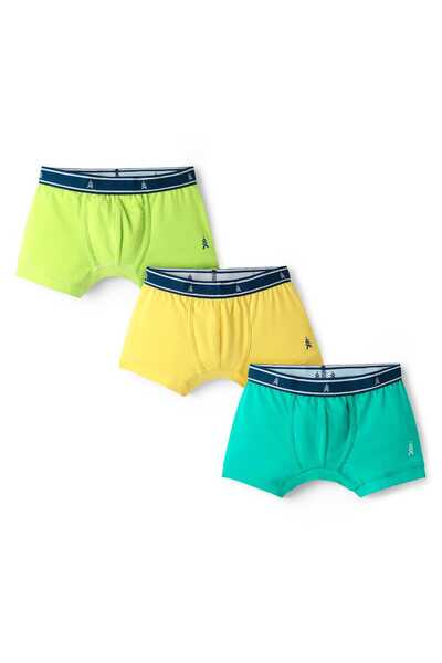 Pine kids Cotton and Elastane Solid Trunks Pack of 3 - Green/Yellow