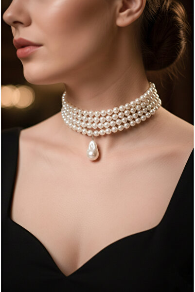 Happyline Cam Cam İnci Choker, Barok Tasma Kolye İncili Tasma, Choker Kolye Ö...