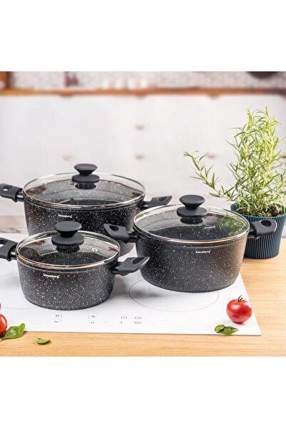 Klausberg Set de 3 oale cu strat marmorat, 20, 24, 28 cm, 2.4, 4.1, 6.1 litri,