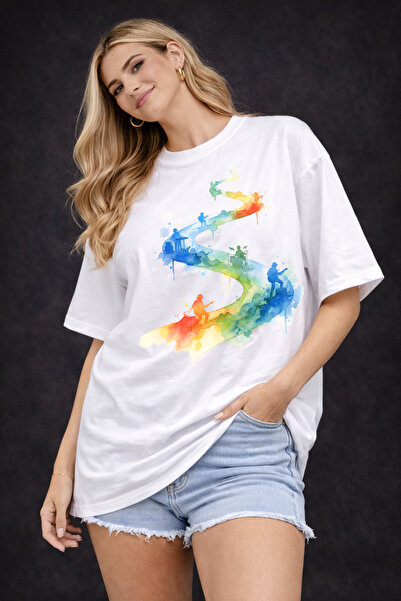 Me&On WEAR تي شيرت نسائي – قصة فضفاضة تصميمات تي شيرت كاجوال بنقوش زهور وفراش...