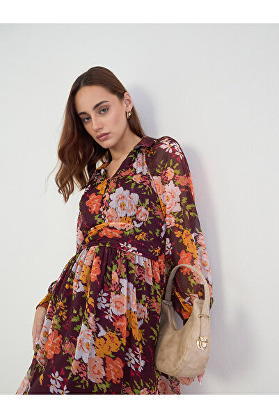 Styli Floral Print Balloon Sleeve A-Line Maxi Dress