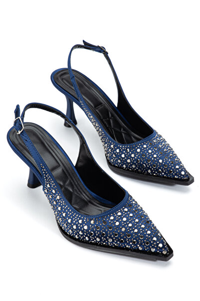 ELEVAM Black Stone Detailed Women's Evening Dress Heeled Shoes