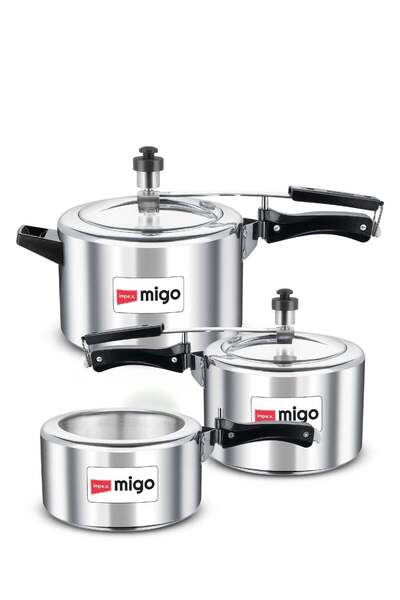 İMPEX Migo Aluminum Inner Lid Pressure Cooker Combo (2L + 3L + 5L)