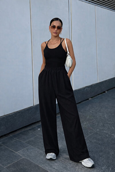 YAKAMEL ŽENSKO BURUMUK PALAZZO PANTALONE SA ŠIROKIM NOŠAMA I ELASTIČNIM STRUKOM