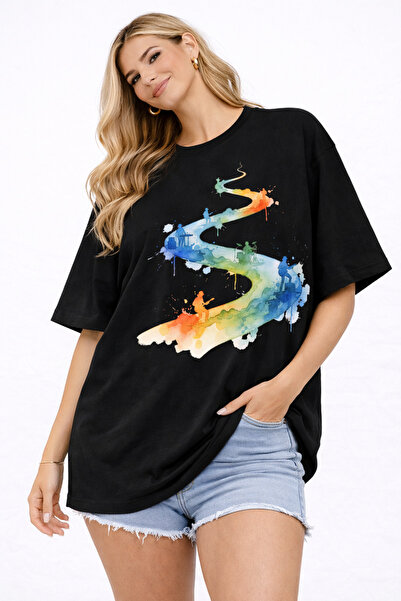 Me&On WEAR تي شيرت نسائي – قصة فضفاضة تصميمات تي شيرت كاجوال بنقوش زهور وفراش...