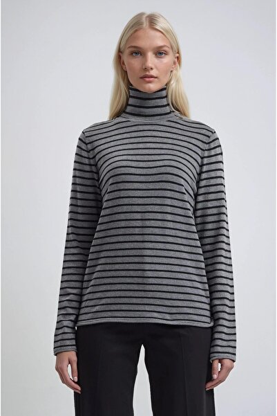 Lijuri Turtleneck Soft Knitwear Fabric Striped Sweater 1403