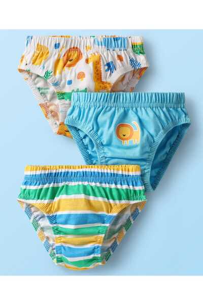 Babyhug 100% Cotton Anti-Bacterial Briefs Stripes&Animal Print (Pack of 3) - ...