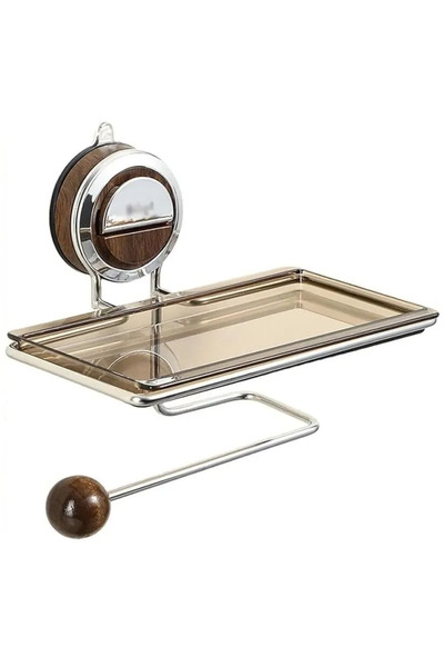 SMANIA VeloraLuxe™ suction cup toilet paper holder with shelf (Brown)