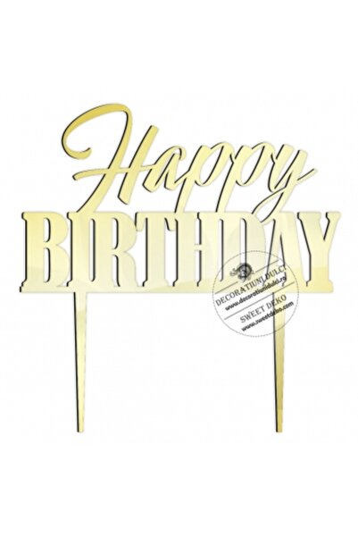 Decoratiuni Dulci Happy Birthday Topper model HalBer - Mirror gold