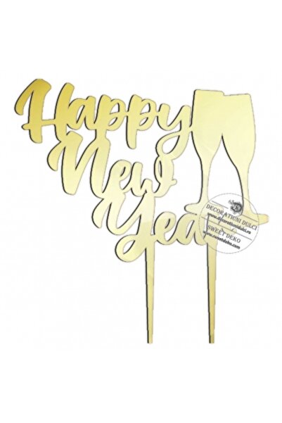 Decoratiuni Dulci Cake topper Happy New Year - Auriu oglinda