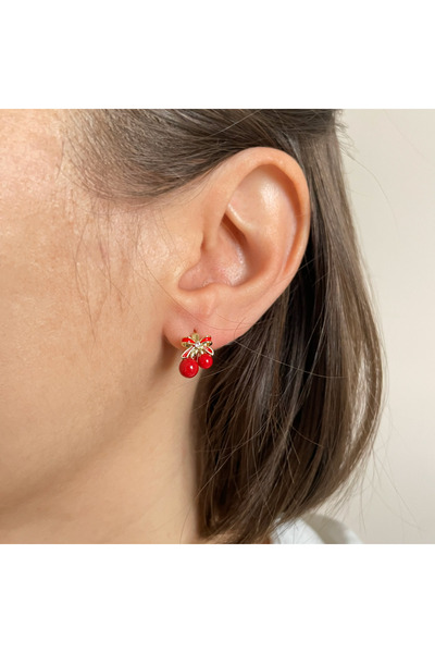 nerora Tarnish-Free Steel Red Cherry Earrings (Tarnish Guarantee)