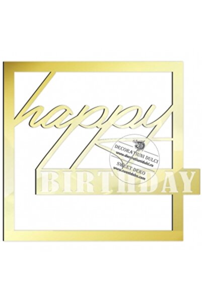 Decoratiuni Dulci Happy birthday square cake topper with engraving, side deco...