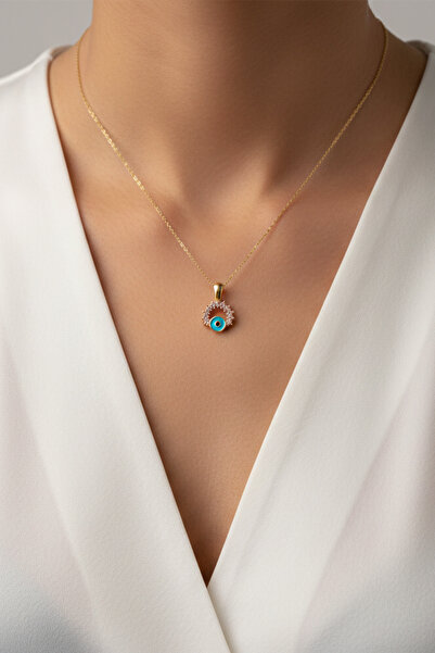 Elmas Gold Kuyumculuk Elmas Gold 14 Ayar Altın Işıltılı Taşlı Nazar Boncuğu K...